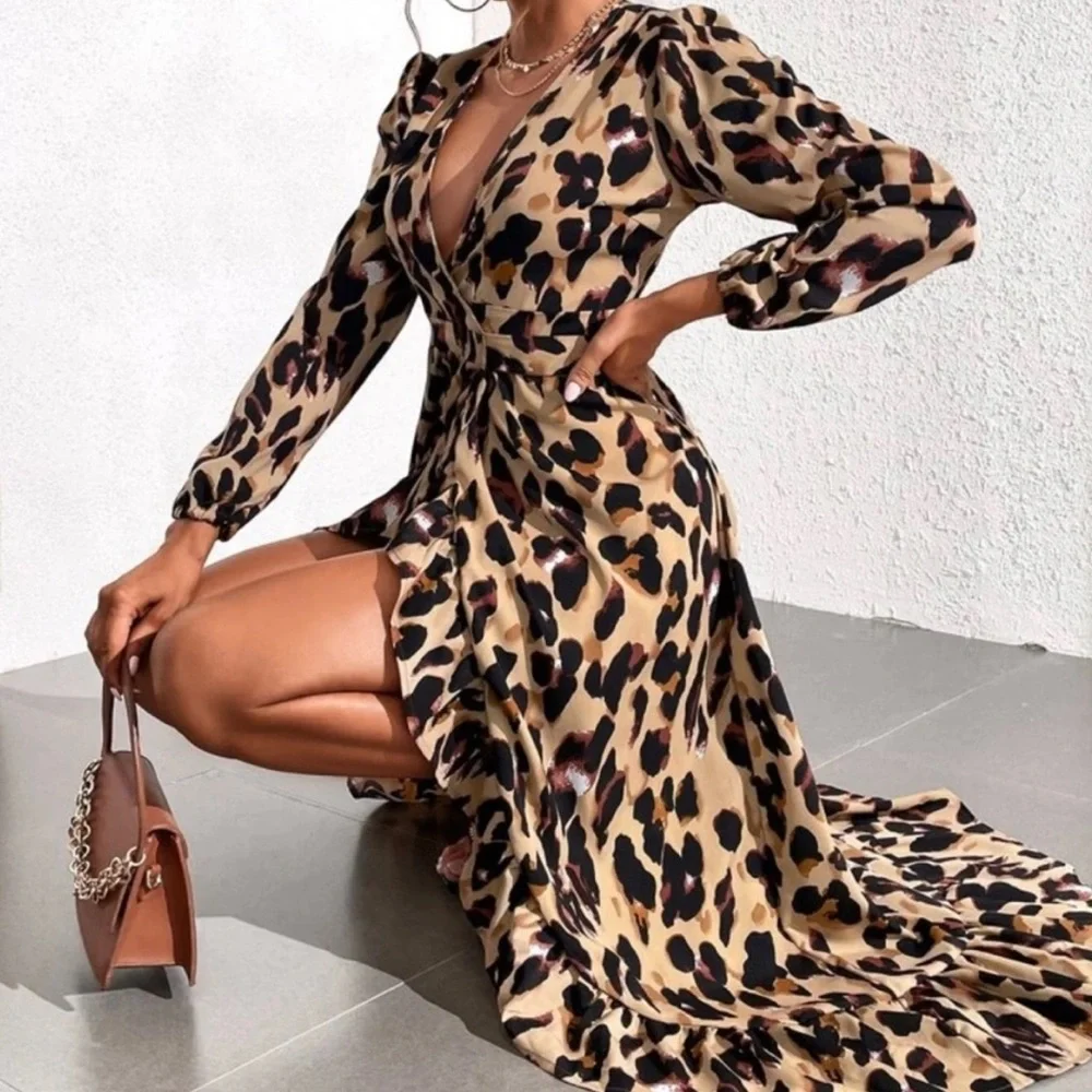 knee length dresses for ladies RYAN LEOPARD PRINT MAXI DRESS – AKIRA main image 0